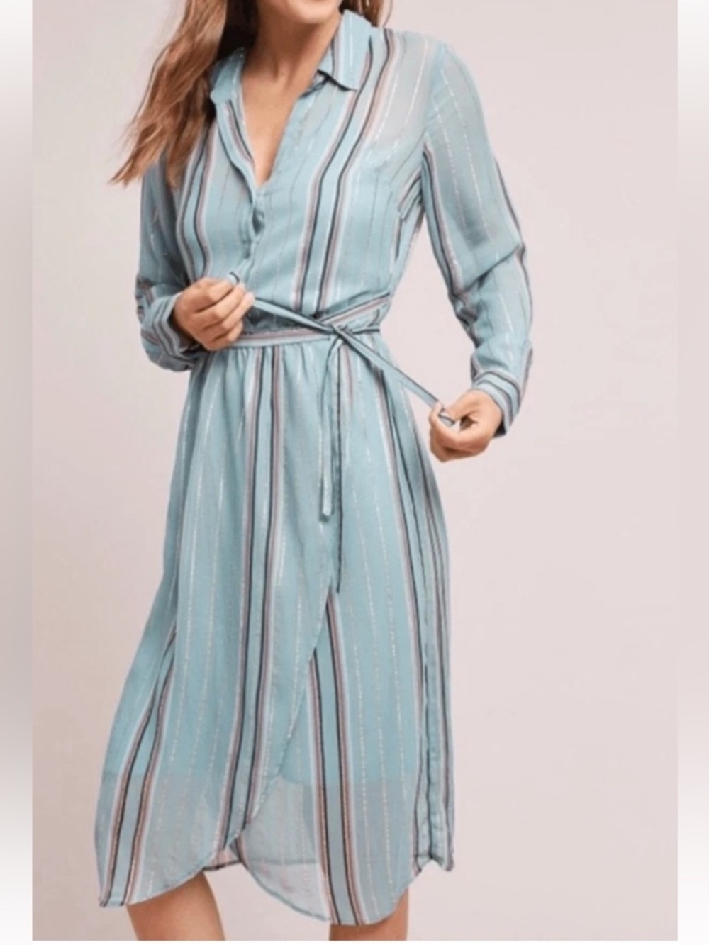 Anthropologie Hemant & Nandita Pixie Dress in Blue Metallic Stripe Small Petite